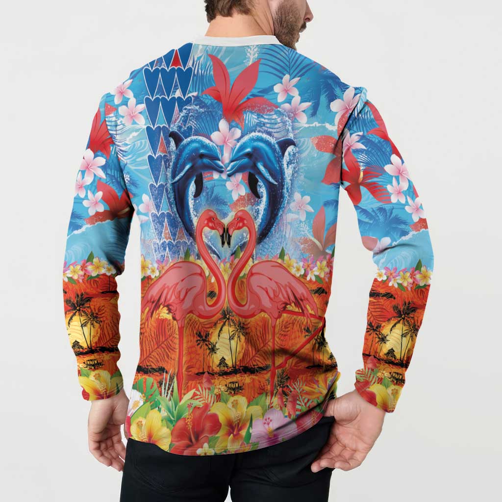 Hawaiian Love-Couple Dolphins and Flamingos Button Sweatshirt - Polynesian Pride