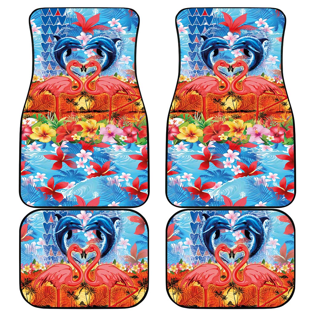 Hawaiian Love-Couple Dolphins and Flamingos Car Mats - Polynesian Pride