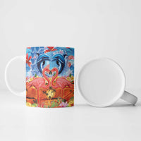 Hawaiian Love-Couple Dolphins and Flamingos Ceramic Mug - Polynesian Pride