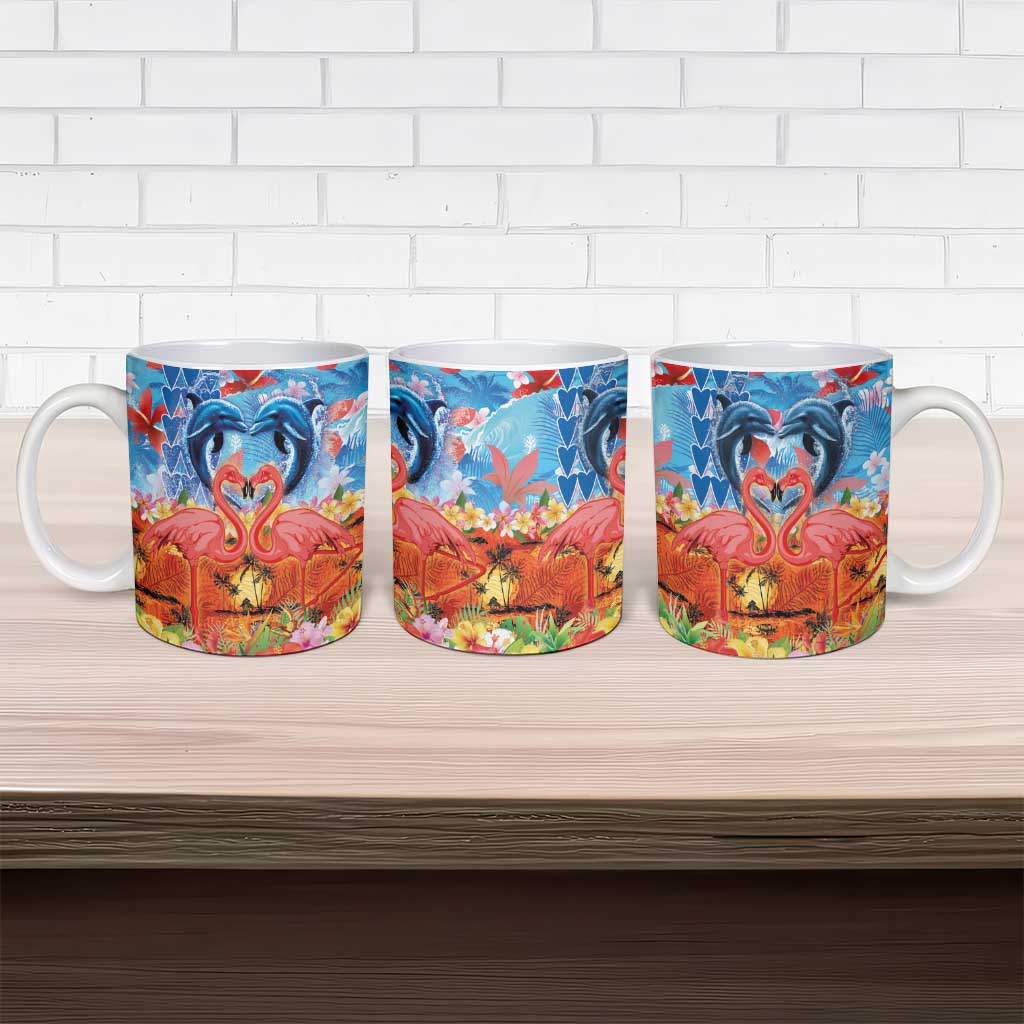 Hawaiian Love-Couple Dolphins and Flamingos Ceramic Mug - Polynesian Pride
