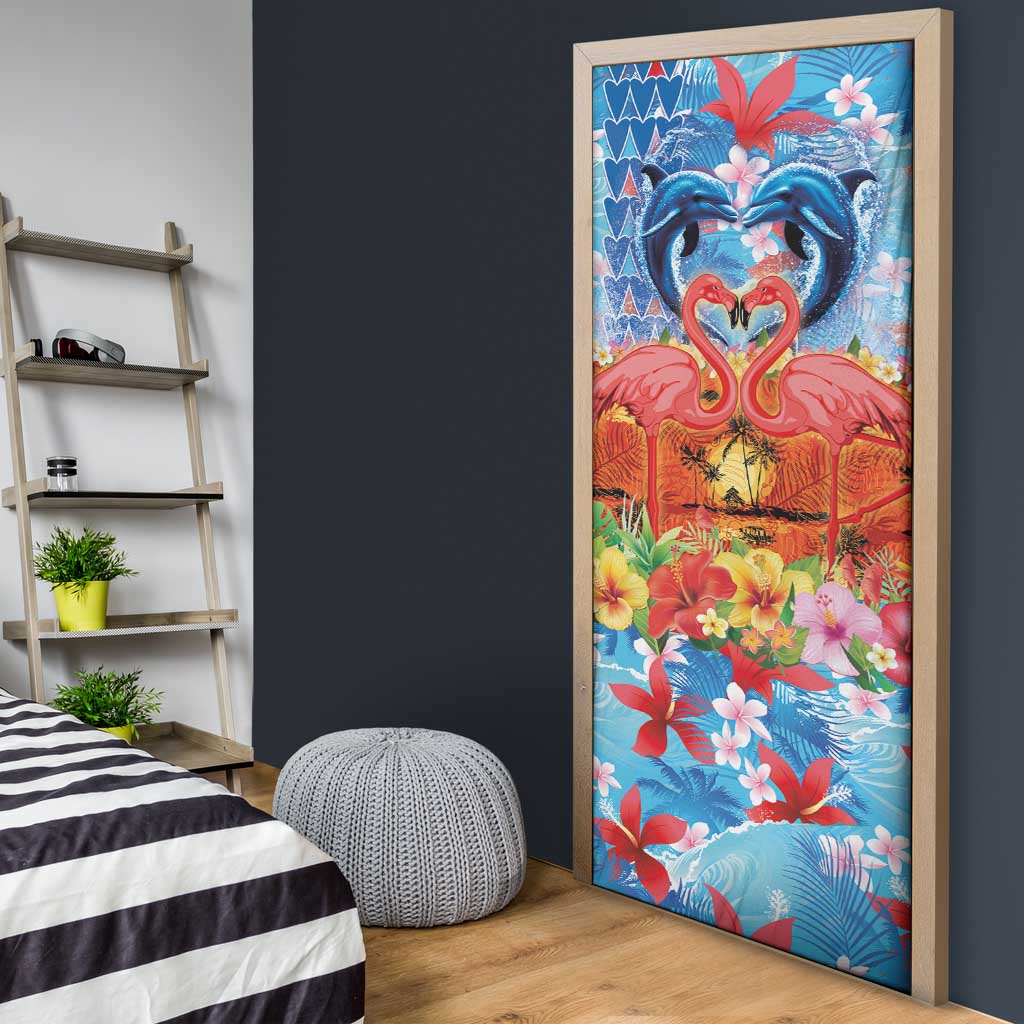 Hawaiian Love-Couple Dolphins and Flamingos Door Cover - Polynesian Pride