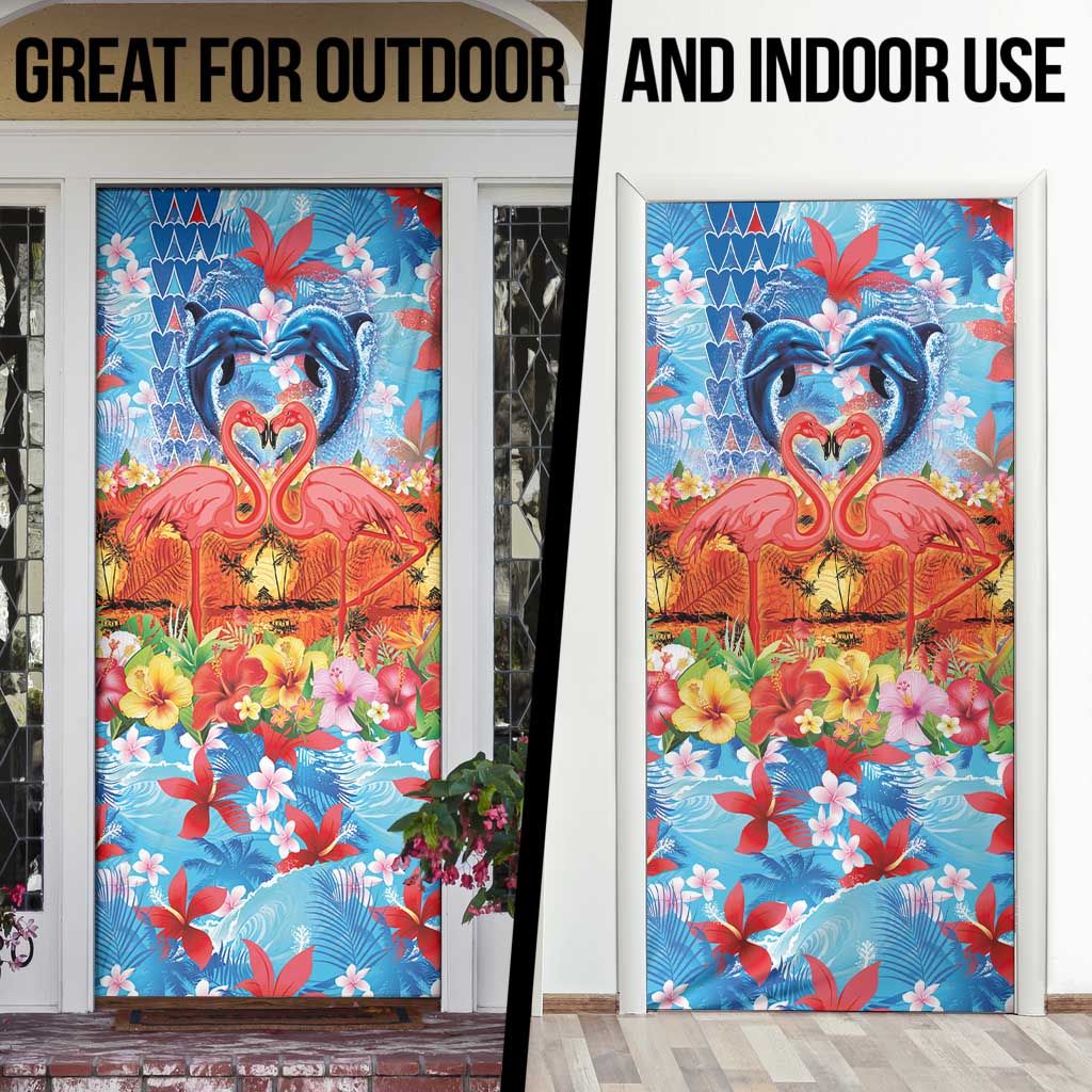 Hawaiian Love-Couple Dolphins and Flamingos Door Cover - Polynesian Pride