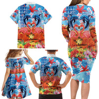 Hawaiian Love-Couple Dolphins and Flamingos Family Matching Long Sleeve Bodycon Dress and Hawaiian Shirt - Polynesian Pride