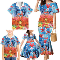 Hawaiian Love-Couple Dolphins and Flamingos Family Matching Mermaid Dress and Hawaiian Shirt - Polynesian Pride