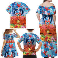 Hawaiian Love-Couple Dolphins and Flamingos Family Matching Off Shoulder Maxi Dress and Hawaiian Shirt - Polynesian Pride