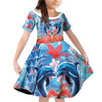 Hawaiian Love-Couple Dolphins and Flamingos Family Matching Off Shoulder Short Dress and Hawaiian Shirt - Polynesian Pride