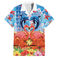 Hawaiian Love-Couple Dolphins and Flamingos Family Matching Off Shoulder Short Dress and Hawaiian Shirt - Polynesian Pride