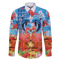 Hawaiian Love-Couple Dolphins and Flamingos Family Matching Puletasi and Hawaiian Shirt - Polynesian Pride