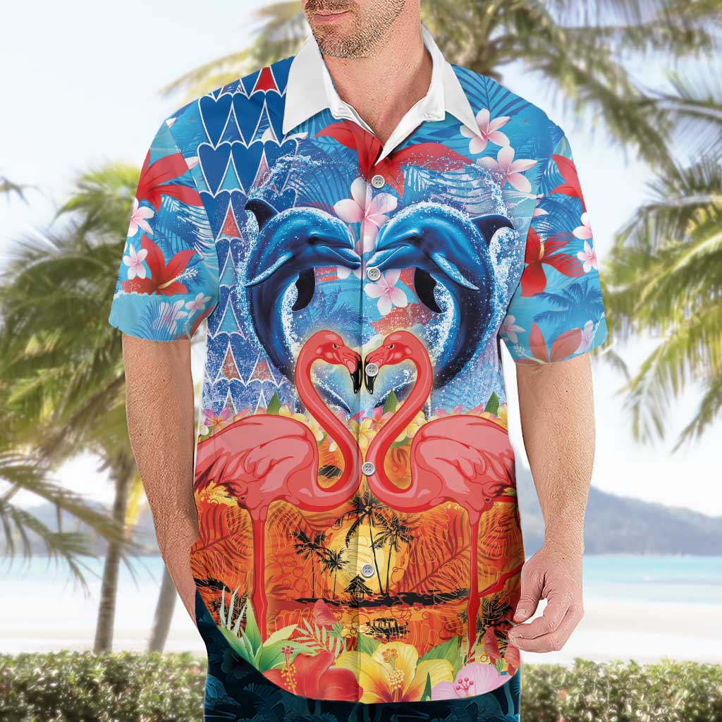Hawaiian Love-Couple Dolphins and Flamingos Hawaiian Shirt - Polynesian Pride