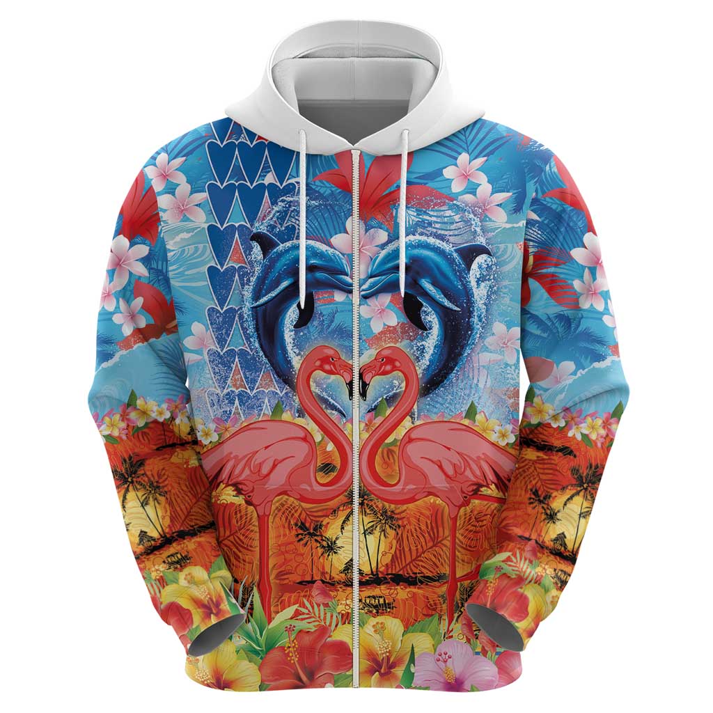 Hawaiian Love-Couple Dolphins and Flamingos Hoodie - Polynesian Pride
