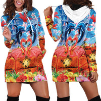 Hawaiian Love-Couple Dolphins and Flamingos Hoodie Dress - Polynesian Pride
