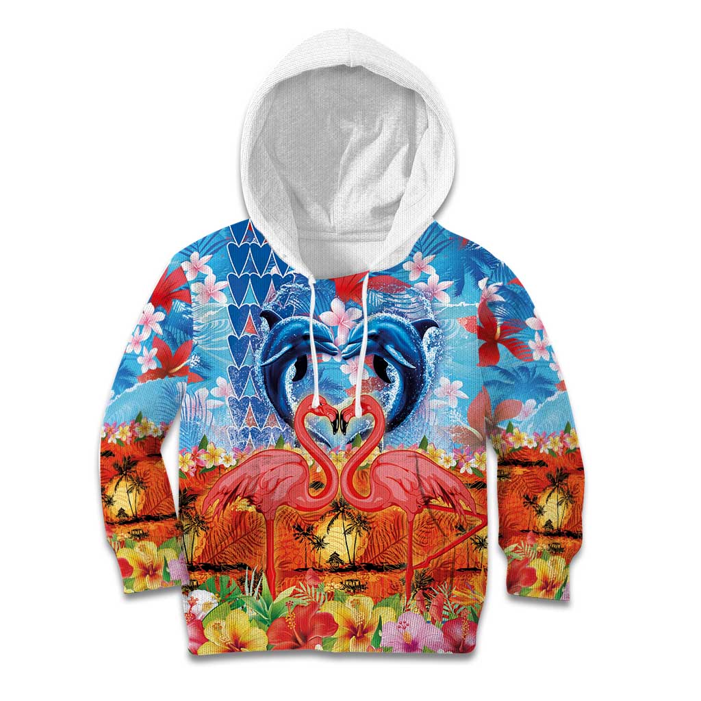 Hawaiian Love-Couple Dolphins and Flamingos Kid Hoodie - Polynesian Pride