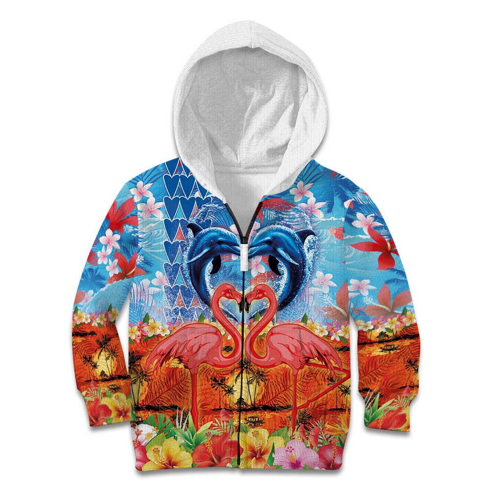Hawaiian Love-Couple Dolphins and Flamingos Kid Hoodie - Polynesian Pride