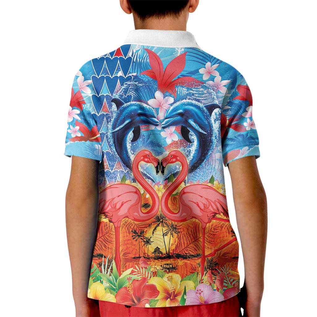 Hawaiian Love-Couple Dolphins and Flamingos Kid Polo Shirt - Polynesian Pride