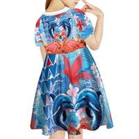 Hawaiian Love-Couple Dolphins and Flamingos Kid Short Sleeve Dress - Polynesian Pride