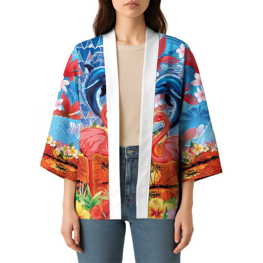 Hawaiian Love-Couple Dolphins and Flamingos Kimono - Polynesian Pride