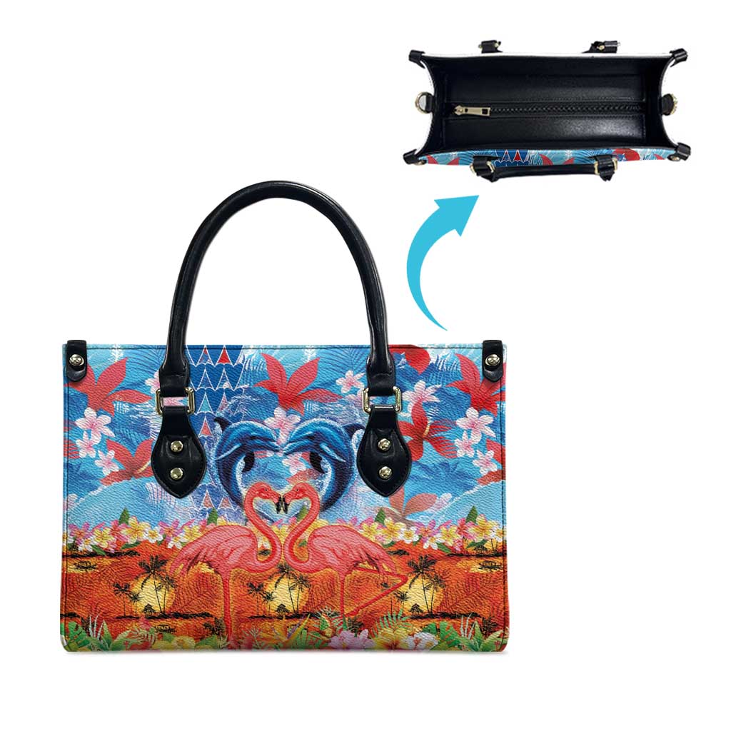 Hawaiian Love-Couple Dolphins and Flamingos Leather Bag - Polynesian Pride