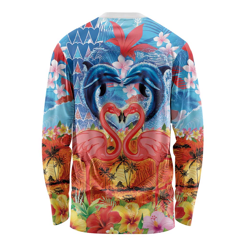 Hawaiian Love-Couple Dolphins and Flamingos Long Sleeve Shirt - Polynesian Pride