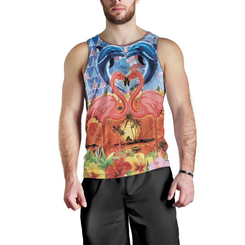 Hawaiian Love-Couple Dolphins and Flamingos Men Tank Top - Polynesian Pride