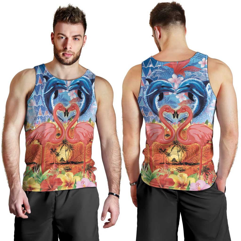 Hawaiian Love-Couple Dolphins and Flamingos Men Tank Top - Polynesian Pride