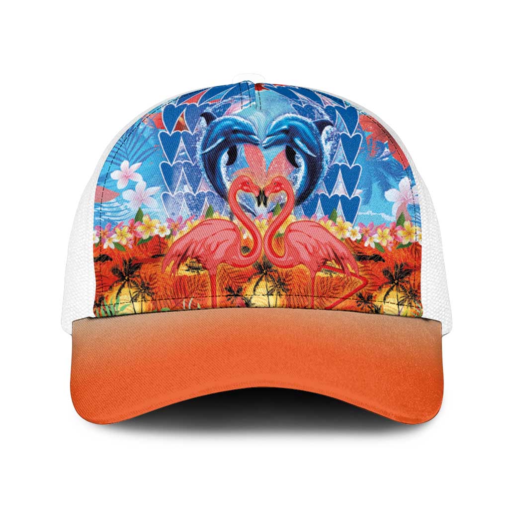 Hawaiian Love-Couple Dolphins and Flamingos Mesh Trucker Cap - Polynesian Pride