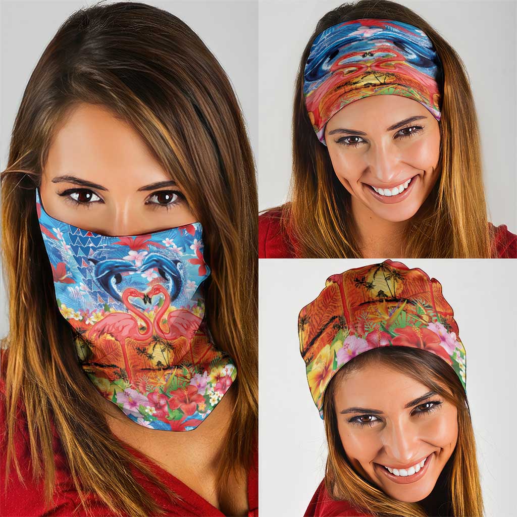 Hawaiian Love-Couple Dolphins and Flamingos Neck Gaiter - Polynesian Pride