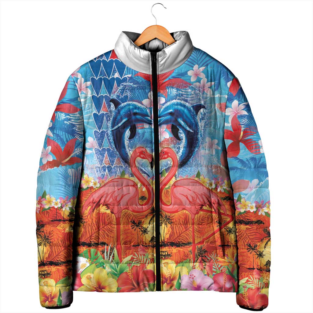 Hawaiian Love-Couple Dolphins and Flamingos Padded Jacket - Polynesian Pride