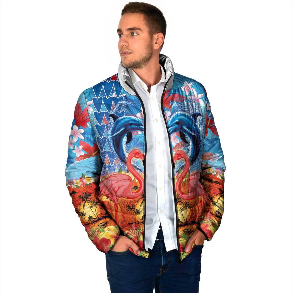 Hawaiian Love-Couple Dolphins and Flamingos Padded Jacket - Polynesian Pride