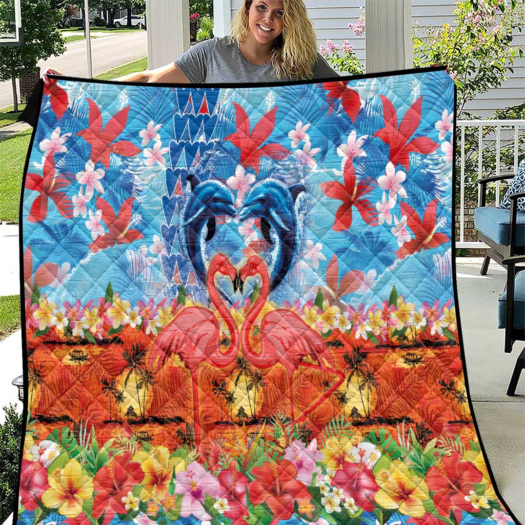 Hawaiian Love-Couple Dolphins and Flamingos Quilt - Polynesian Pride
