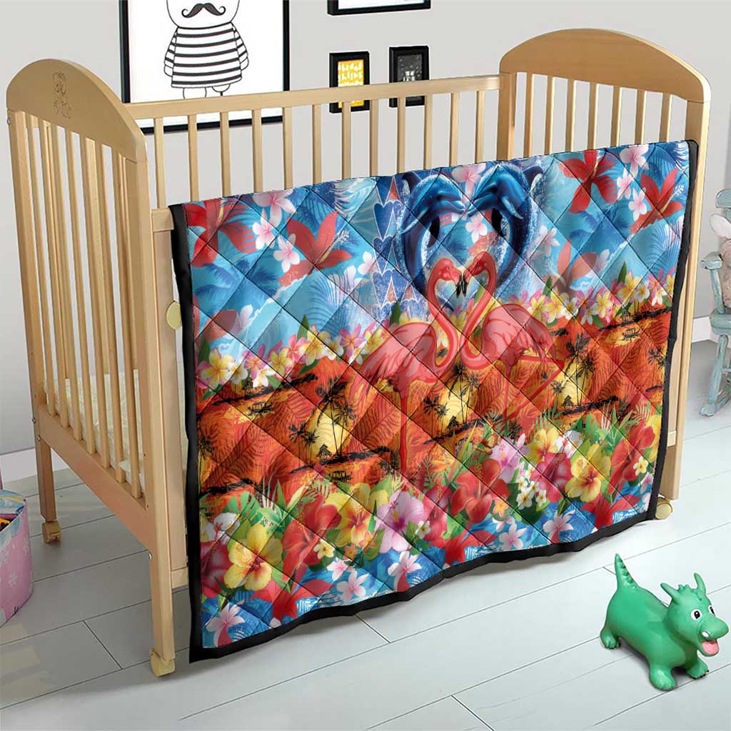 Hawaiian Love-Couple Dolphins and Flamingos Quilt - Polynesian Pride