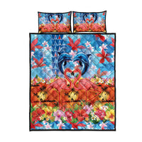 Hawaiian Love-Couple Dolphins and Flamingos Quilt Bed Set - Polynesian Pride