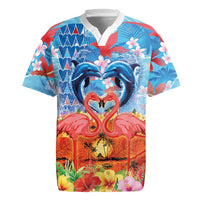 Hawaiian Love-Couple Dolphins and Flamingos Rugby Jersey - Polynesian Pride