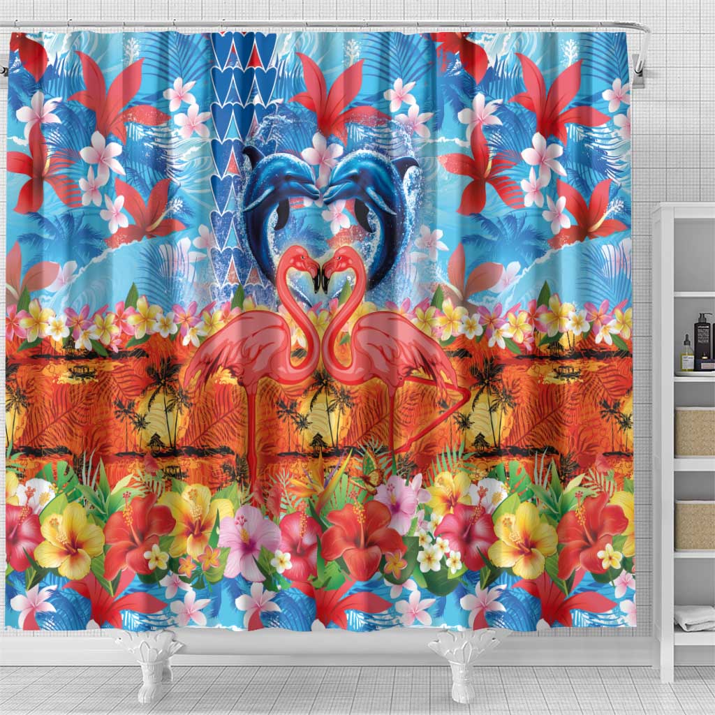 Hawaiian Love-Couple Dolphins and Flamingos Shower Curtain - Polynesian Pride