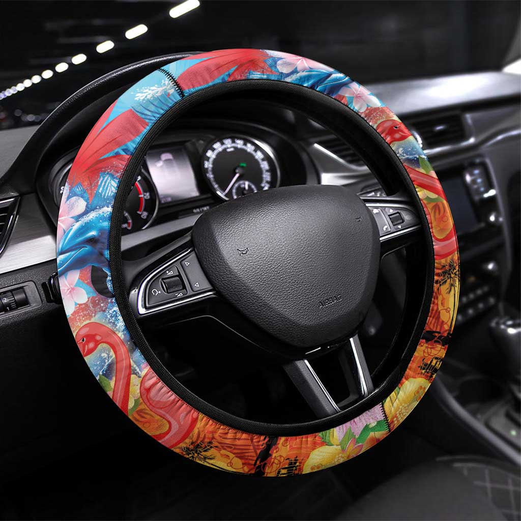 Hawaiian Love-Couple Dolphins and Flamingos Steering Wheel Cover - Polynesian Pride