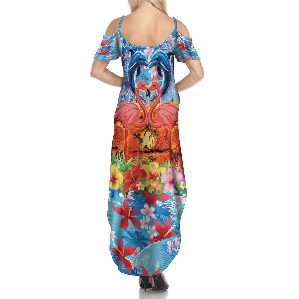 Hawaiian Love-Couple Dolphins and Flamingos Summer Maxi Dress - Polynesian Pride