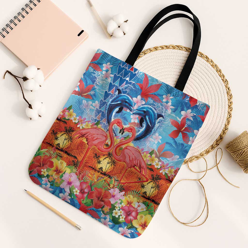 Hawaiian Love-Couple Dolphins and Flamingos Tote Bag - Polynesian Pride