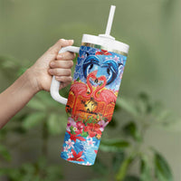Hawaiian Love-Couple Dolphins and Flamingos Tumbler With Handle - Polynesian Pride