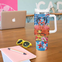 Hawaiian Love-Couple Dolphins and Flamingos Tumbler With Handle - Polynesian Pride