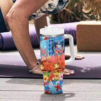 Hawaiian Love-Couple Dolphins and Flamingos Tumbler With Handle - Polynesian Pride