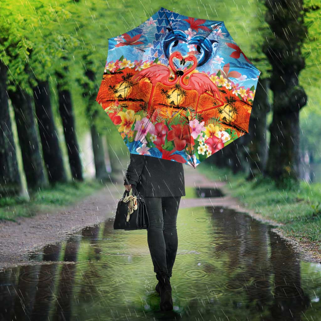 Hawaiian Love-Couple Dolphins and Flamingos Umbrella - Polynesian Pride