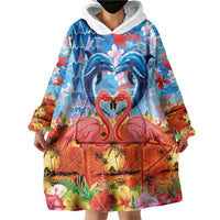 Hawaiian Love-Couple Dolphins and Flamingos Wearable Blanket Hoodie - Polynesian Pride