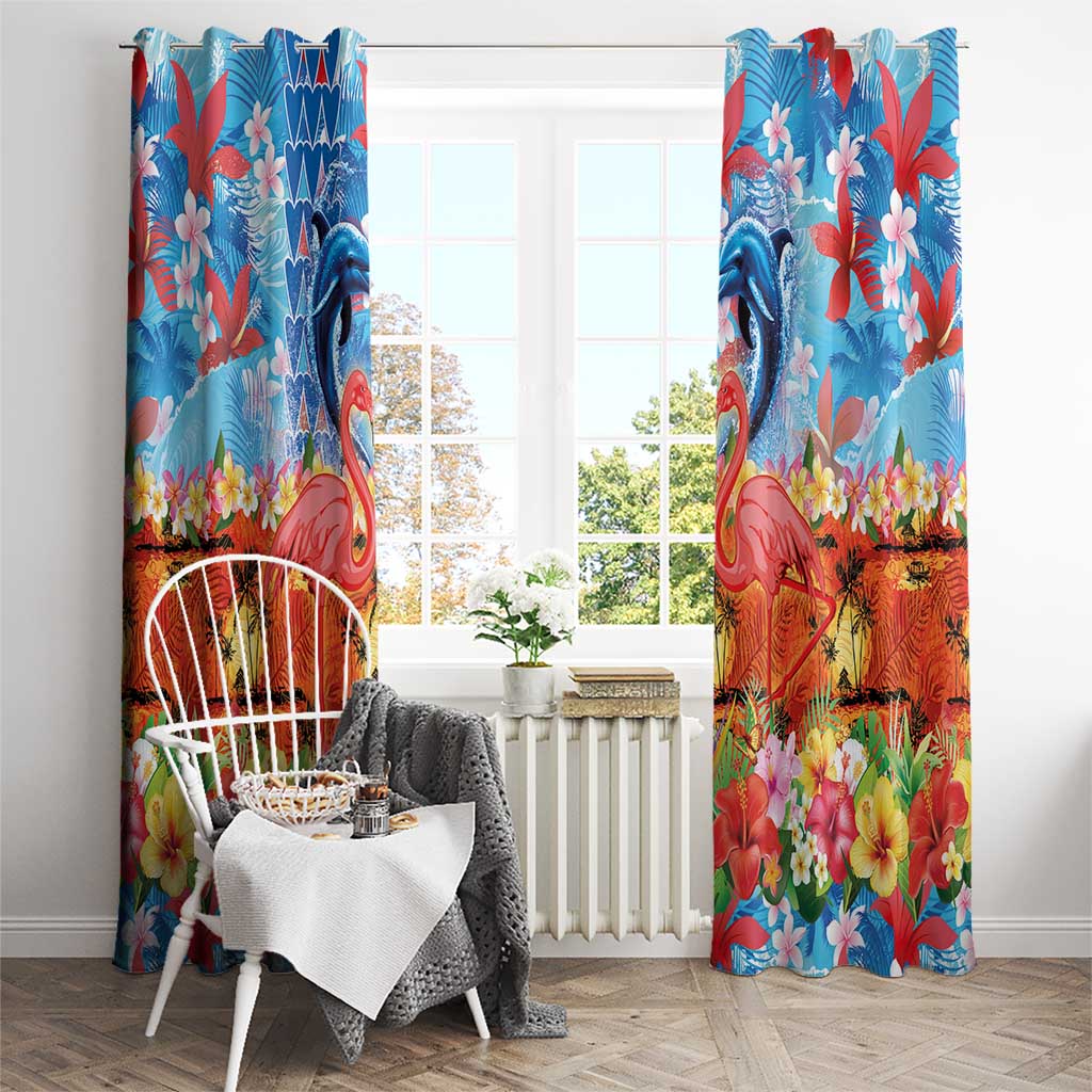 Hawaiian Love-Couple Dolphins and Flamingos Window Curtain - Polynesian Pride