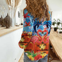 Hawaiian Love-Couple Dolphins and Flamingos Women Casual Shirt - Polynesian Pride