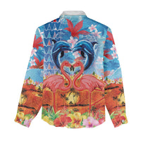 Hawaiian Love-Couple Dolphins and Flamingos Women Casual Shirt - Polynesian Pride