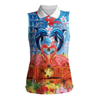 Hawaiian Love-Couple Dolphins and Flamingos Women Sleeveless Polo Shirt - Polynesian Pride