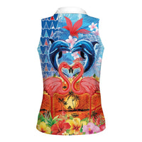 Hawaiian Love-Couple Dolphins and Flamingos Women Sleeveless Polo Shirt - Polynesian Pride