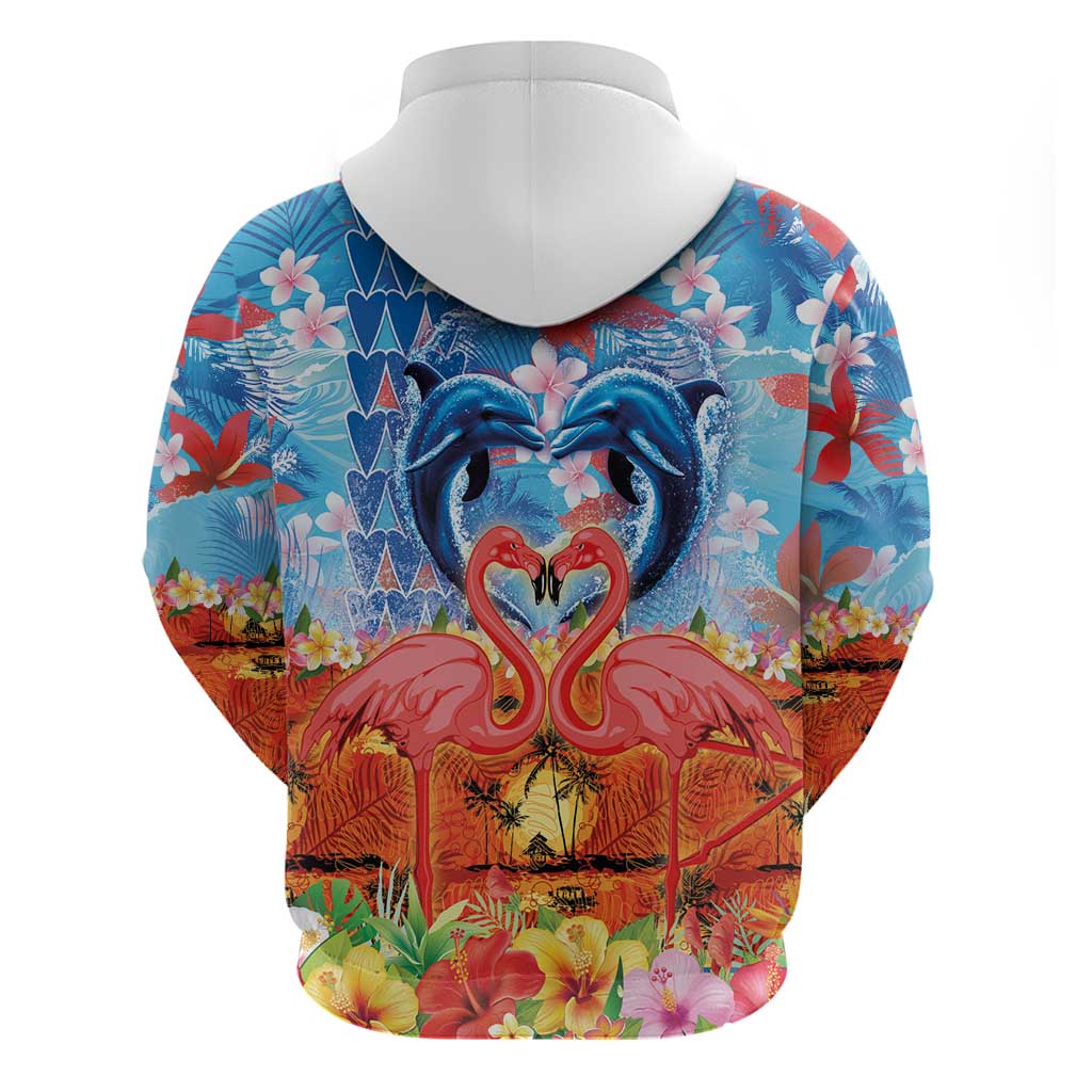 Hawaiian Love-Couple Dolphins and Flamingos Zip Hoodie - Polynesian Pride
