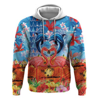 Hawaiian Love-Couple Dolphins and Flamingos Zip Hoodie - Polynesian Pride