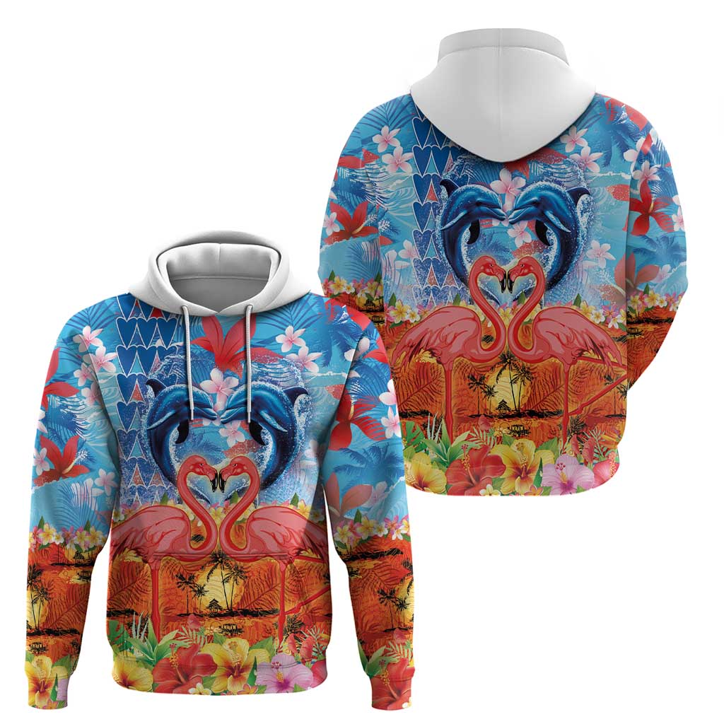 Hawaiian Love-Couple Dolphins and Flamingos Zip Hoodie - Polynesian Pride