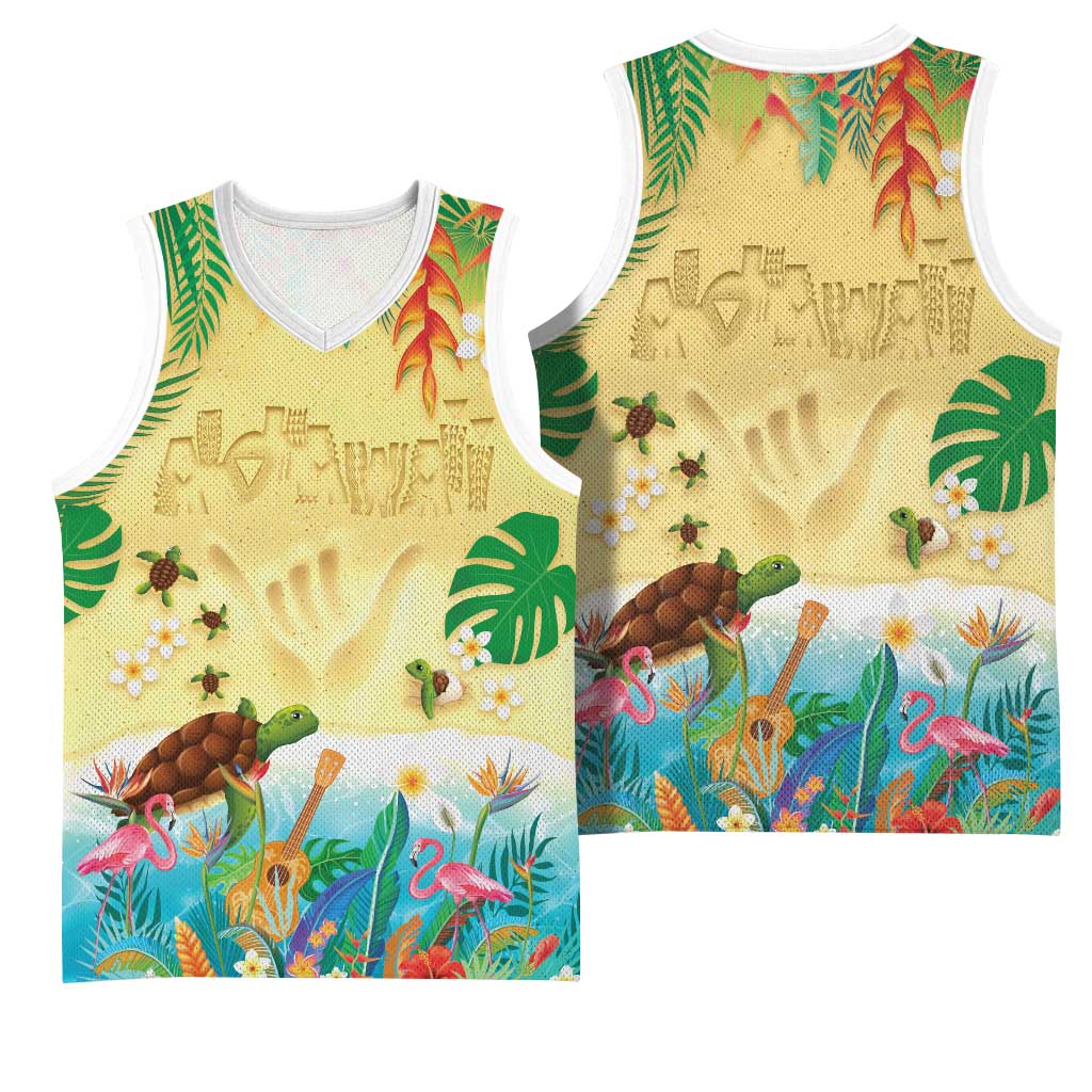 Hawaiian Alohawaii Basketball Jersey Tropical Plants and Animals on The Beach - Polynesian Pride